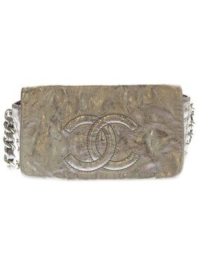 Chanel CC Logo Full Flap Leather Silver Chain Shoulder Bag Metallic